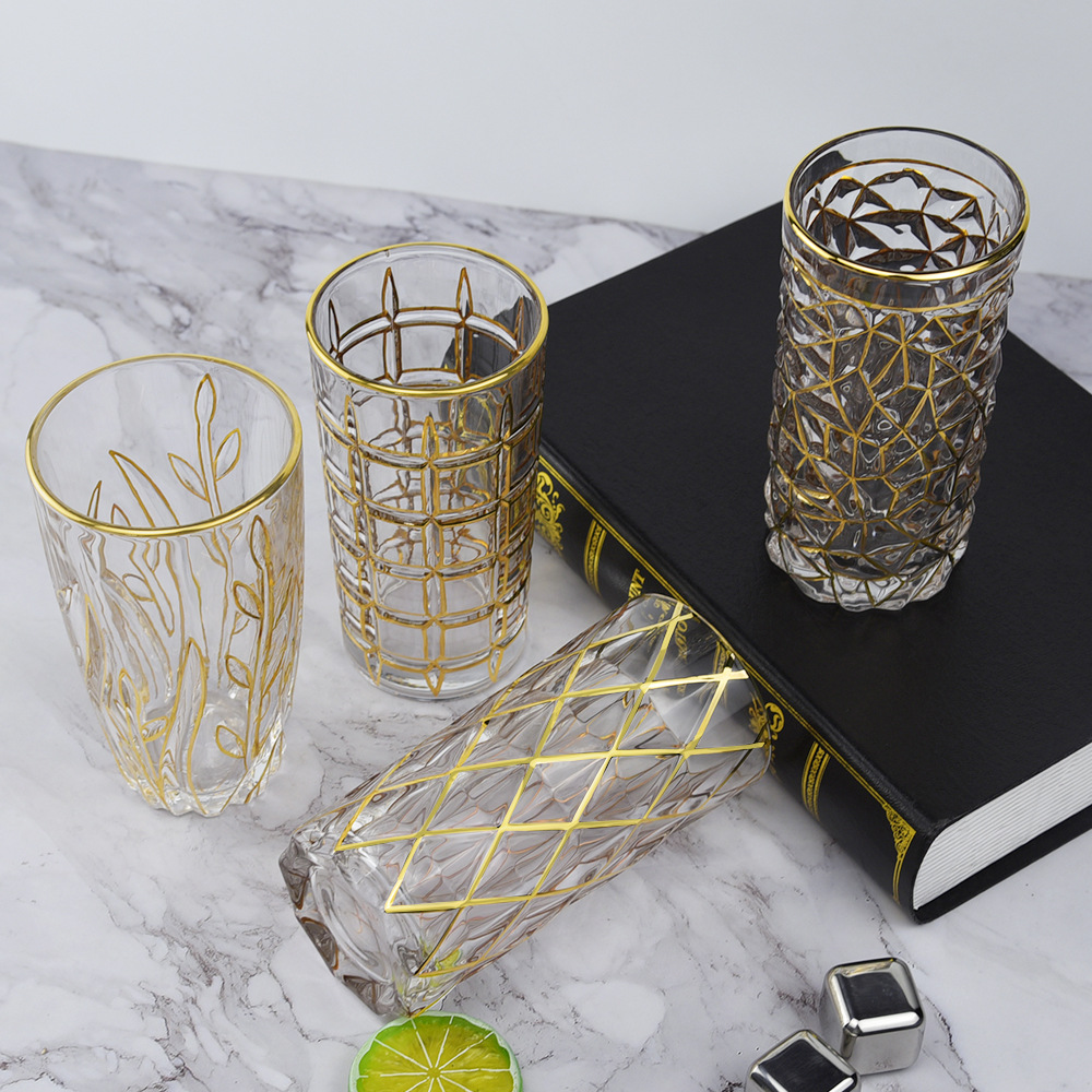 跨境专供欧式中东轻奢描金玻璃水杯家用牛奶杯女杯子饮料杯早餐杯