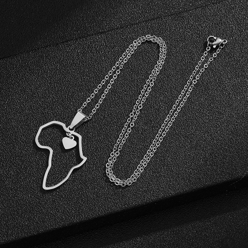 Fashion Africa Map Hip Hop Pendant Stainless Steel Necklace Earrings Two-Piece Set