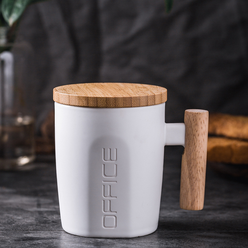 Mango de madera taza de cerámica taza de café taza de taza de agua taza de oficina caja de regalo LOGO grabado