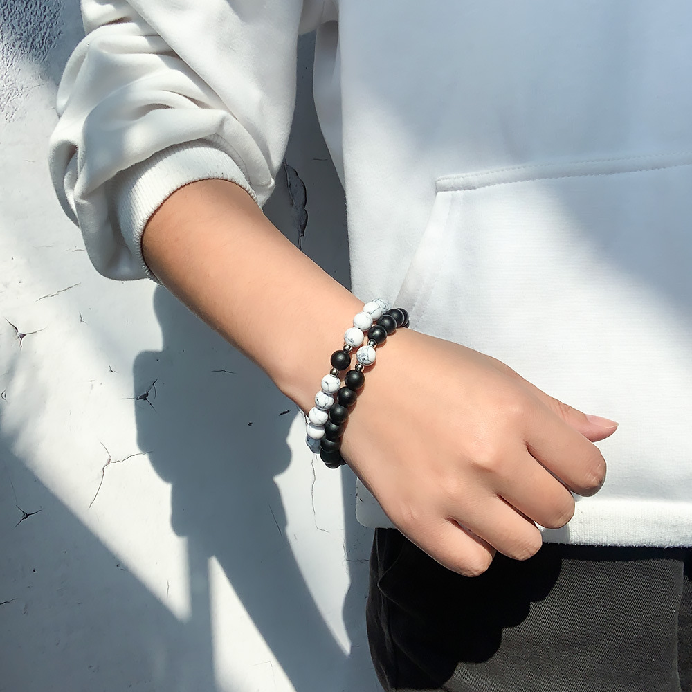 Fashion Round Stainless Steel Alloy natural stone Beaded Bracelets