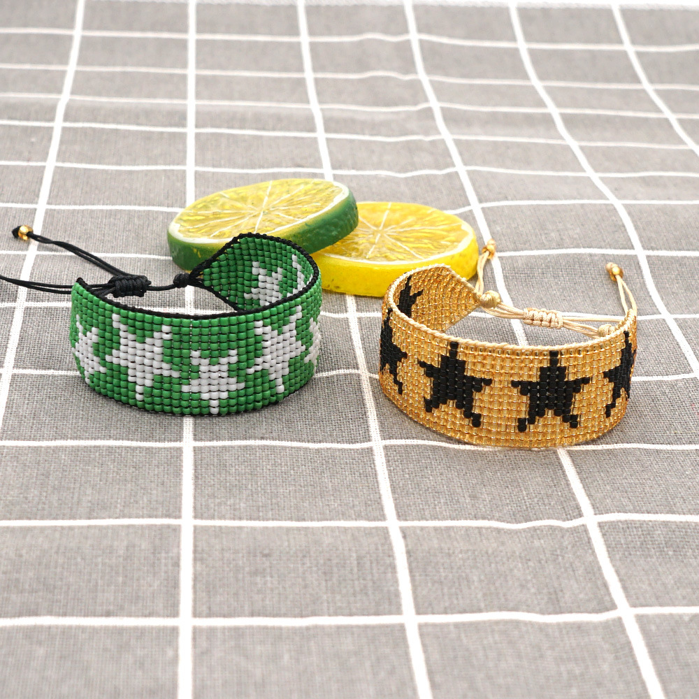 Hot-selling Fashion Rice Beads Hand-woven Five-pointed Star Wide Bracelet For Women display picture 2