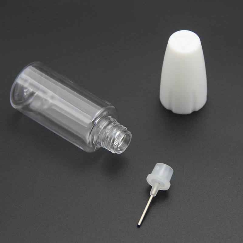 PET caped needle hole divided packing bottle, oil bottle 10ml ml pointed bottle, transparent with cover, oil liquid squeezing bottle