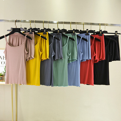 夏季新款莫代尔吊带背心短裤套装韩版宽松大码休闲家居服两件套|ru