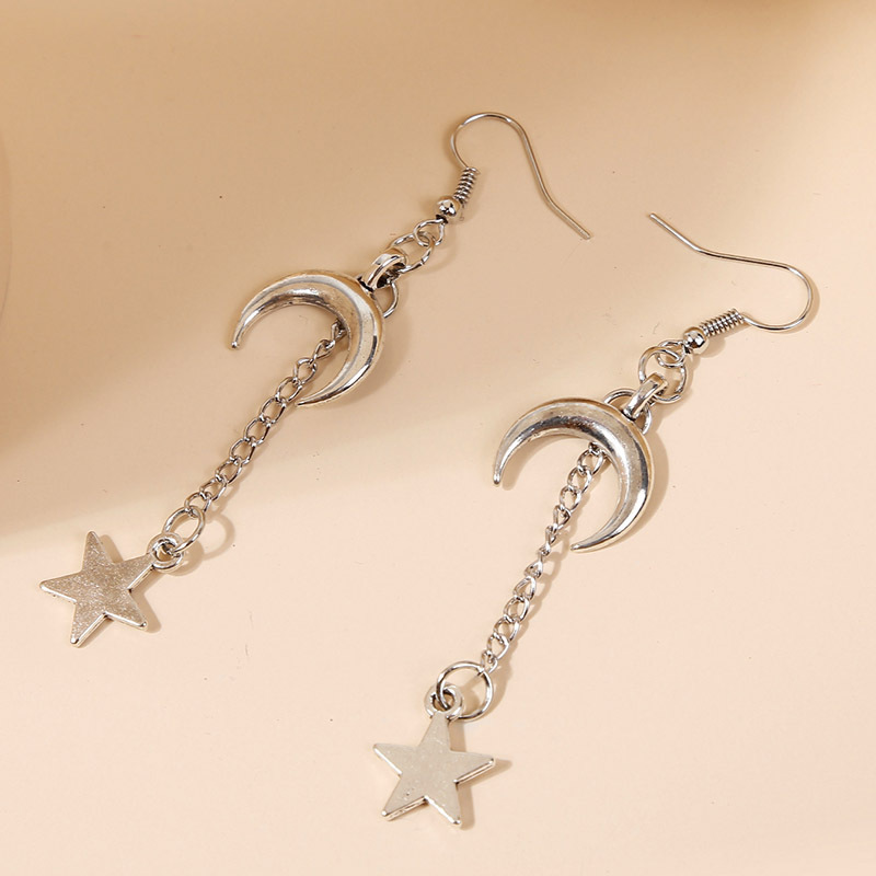 Vintage Bohemian Long Moon Star Earrings display picture 4