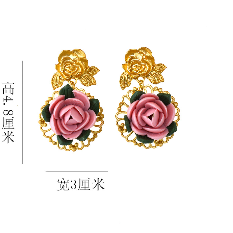 New Fashion Retro Ceramic Flower Baroque Stud Earrings Wholesale display picture 6