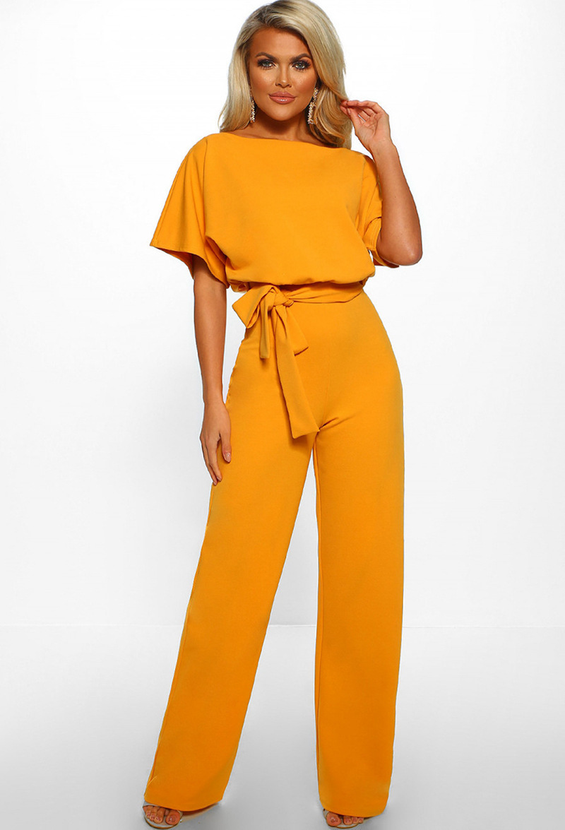 Cross-border 7-color Hot New Products 2019 Spring And Summer Fashion Lace-up Button Short-sleeved Women's Jumpsuit
