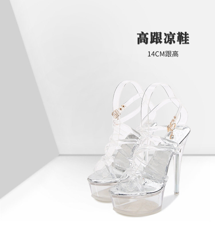 Giày cao gót nữ gót pha lê nhọn, quai mảnh bắt chéo, gót siêu cao trên 8 cm — Màu trắng, Màu đen, Vân đá màu bạc chi tiết 2