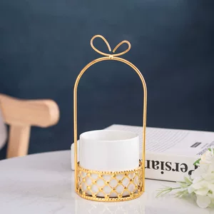 金属镀金花篮陶瓷花盆铁艺花架包装花艺家居桌面摆件轻奢高级感