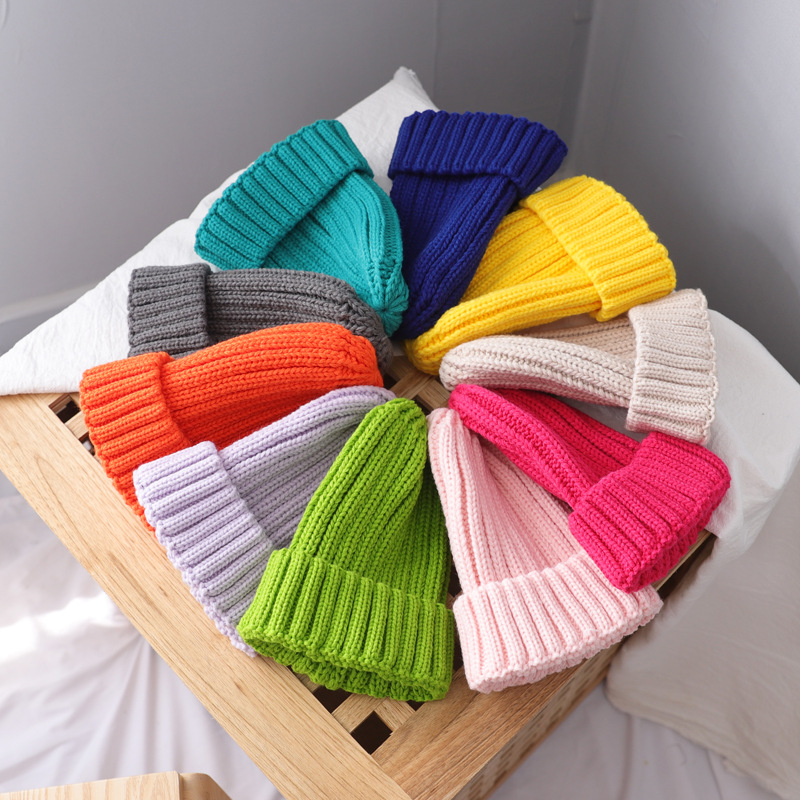 儿童帽子秋冬新款可爱宝宝糖果色毛线帽男女童时尚百搭保暖帽批发