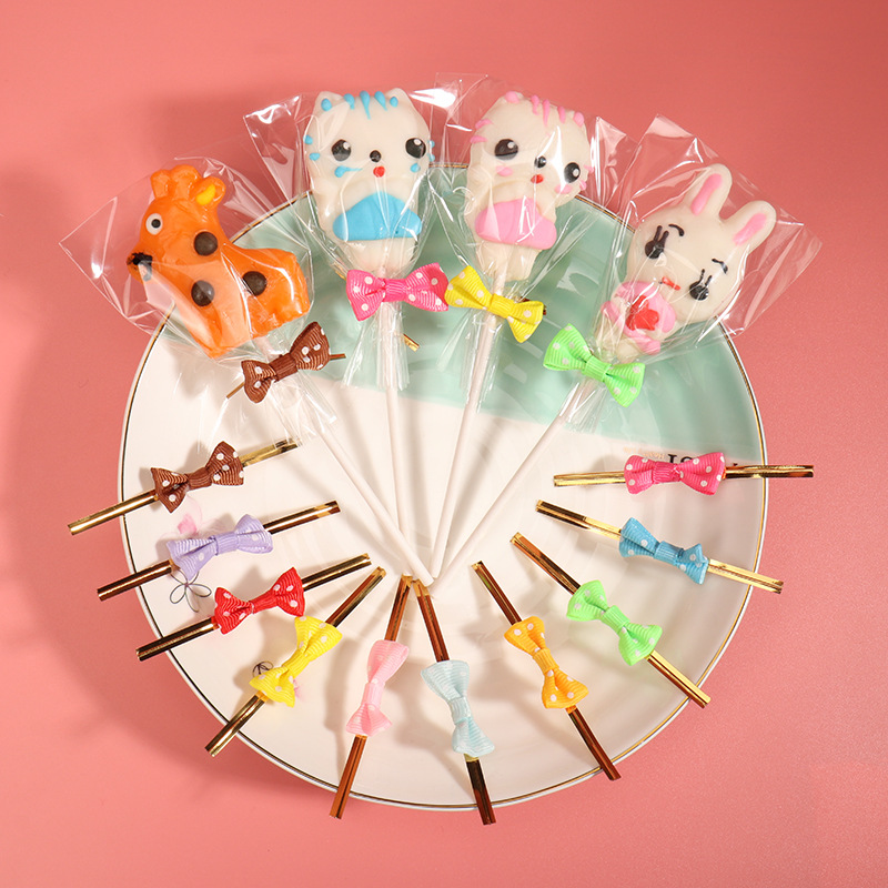 现货批发棒棒糖包装袋三件套纸棒袋子扎丝套装透明卡通蝴蝶结包装