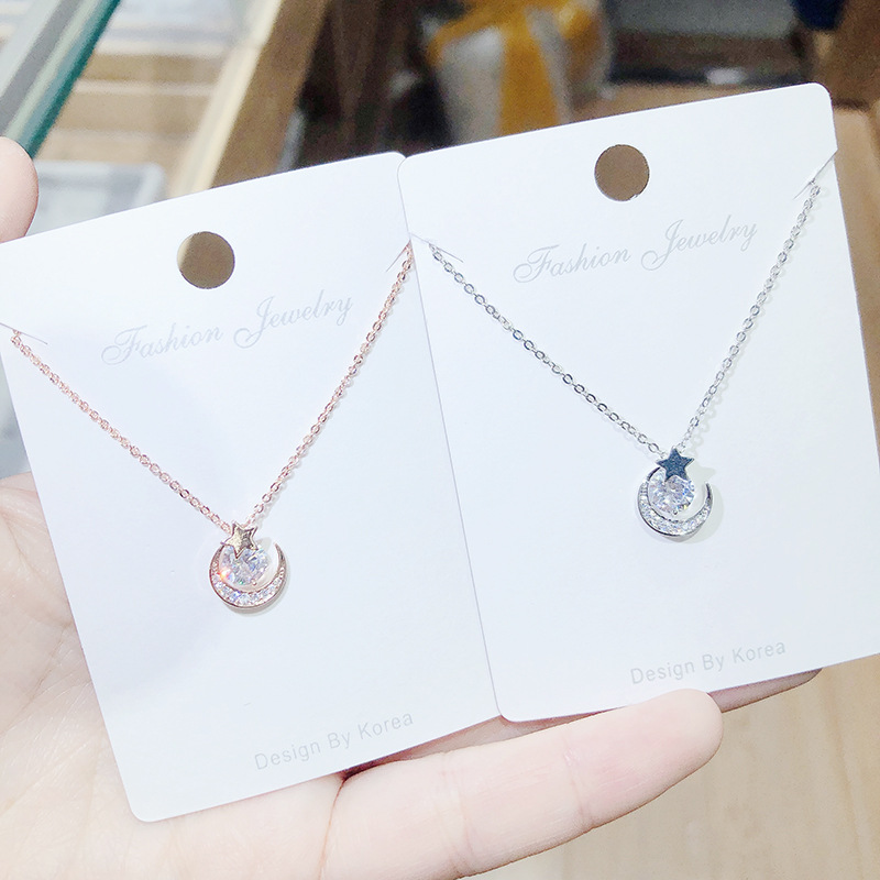 Simple Style Star Moon Copper Zircon Pendant Necklace In Bulk display picture 4