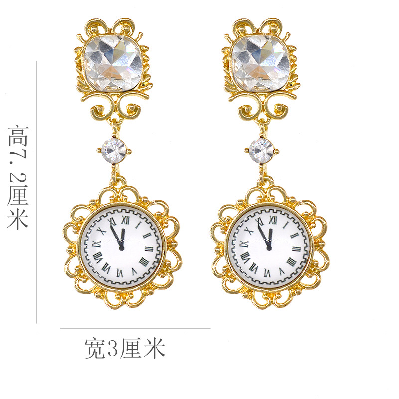 New Wave Personality Wild Retro Antique Clock Time Earrings Rhinestone Pendant Earrings Nihaojewelry Wholesale display picture 3