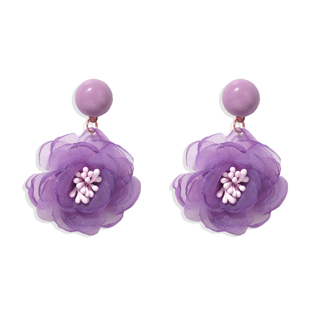 New Trend Cute Chiffon Flower Earrings Wholesale Nihaojewelry display picture 13