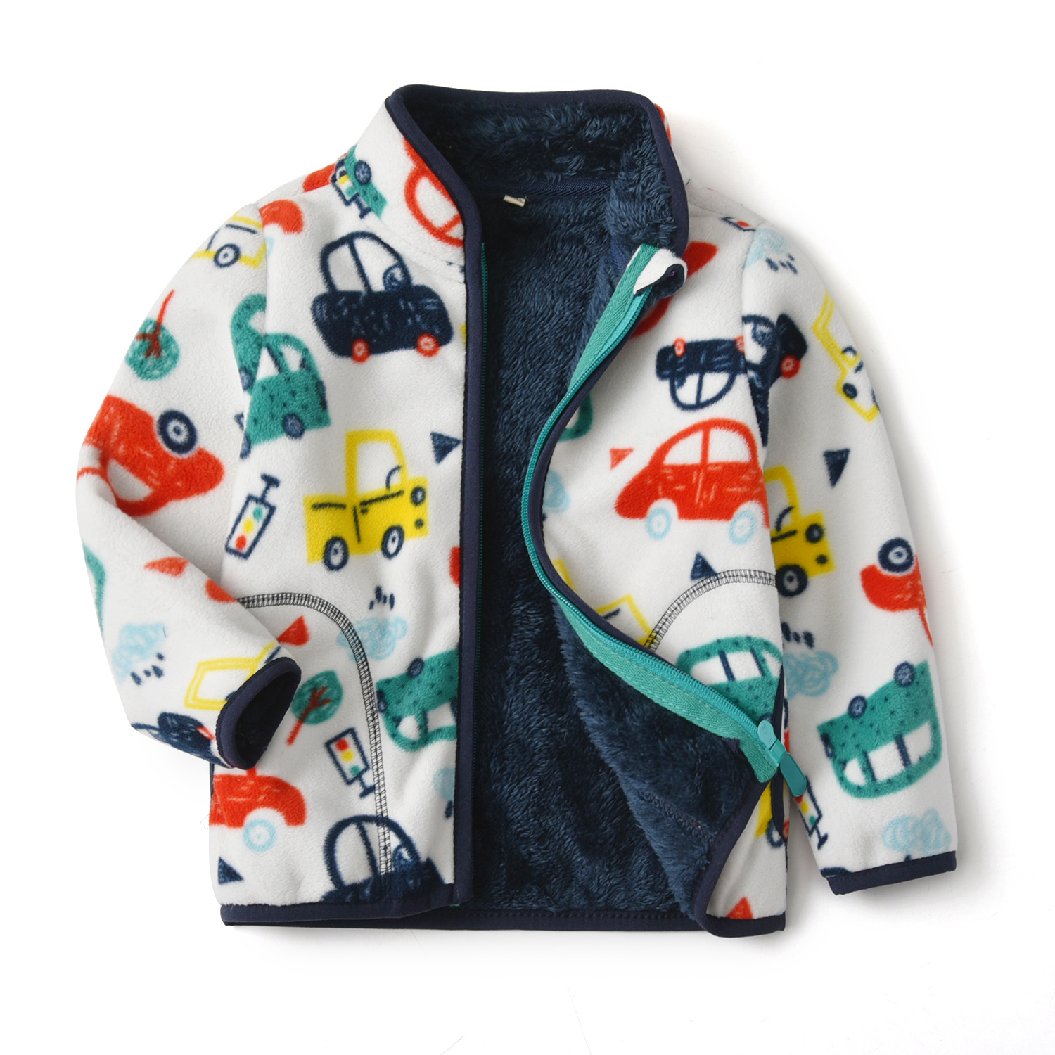 ~Boy Plush coat Autumn and winter children Colorful A car printing Fleece Thickened paragraph baby wy1088