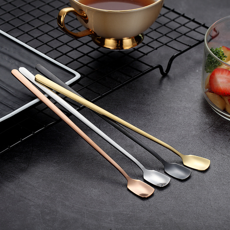 Stainless Steel Gold-plated Tea Creative Square-headed Long-handled Coffee Stirring Customizable Spoon, Mug Spoon_voghion.com