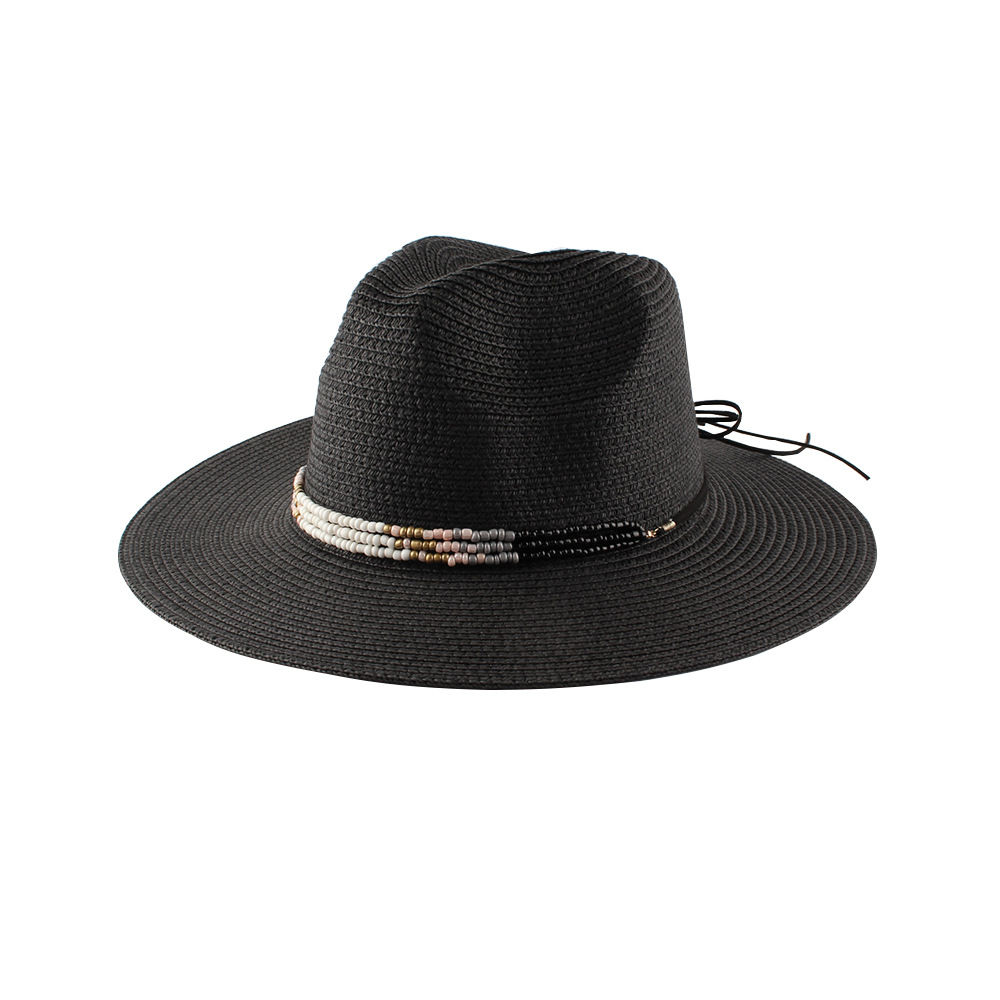 Women's Fashion Solid Color Beaded Flat Eaves Fedora Hat display picture 2