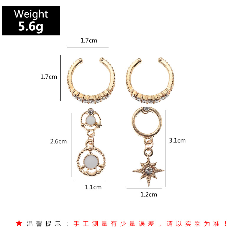 Jewelry Wholesale Punk Style C-shaped Diamond Earrings Non-pierced Star Earrings display picture 2