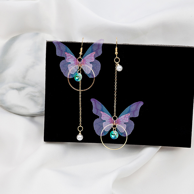 Earrings Classification Sweet Butterfly Polyester Fabric Alloy Inlay Artificial Pearls Rhinestones Women's Earrings 1 Pair