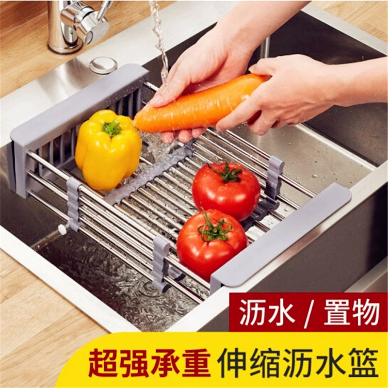 Раздвижная большая кухонная сетка-донник из нержавеющей стали для раковины, складная стойка для хранения, сушилка для посуды, кладётся в раковину