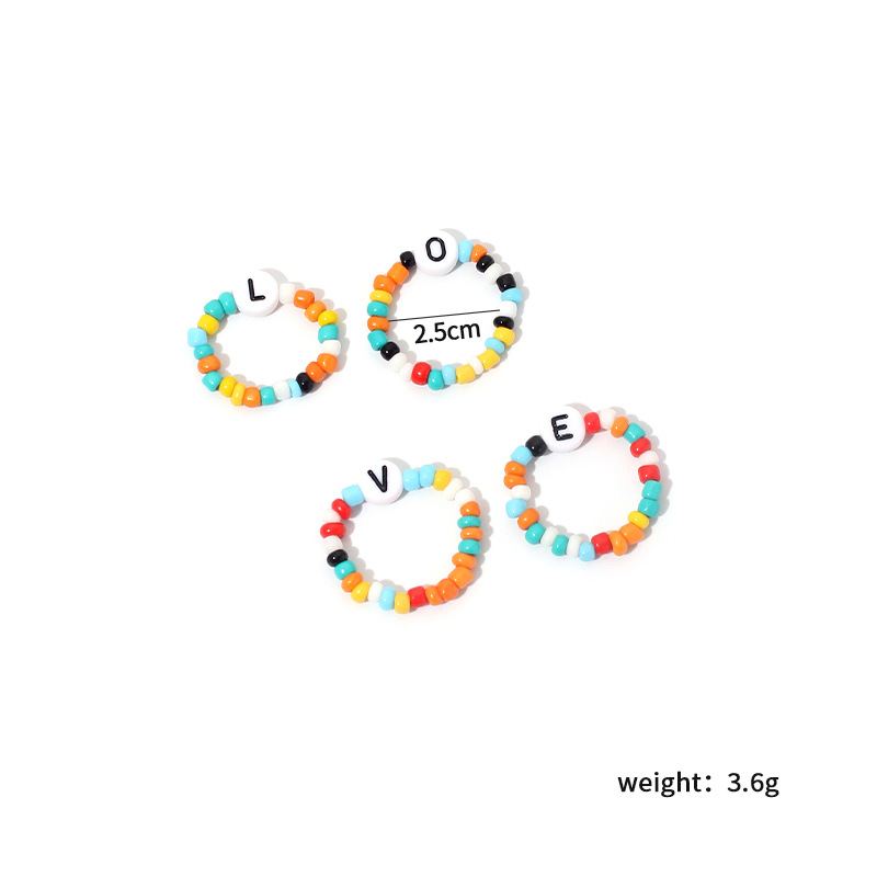 7g Weight Beaded Material Letter Pattern Women'S Gender Simple Style Style Hot Sale New Simple Color Rice Beads Love Ring Letter 4 Sets Of Ring Wholesale Nihaojewelry 无