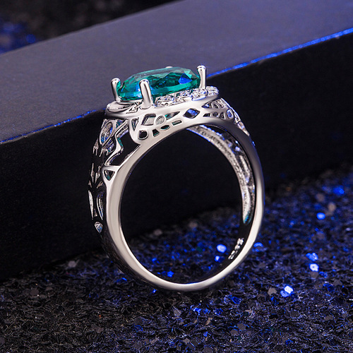 Cross-border wish best selling diamond emerald ring for women European and American emerald green large gemstone ring simple fashion jewelry