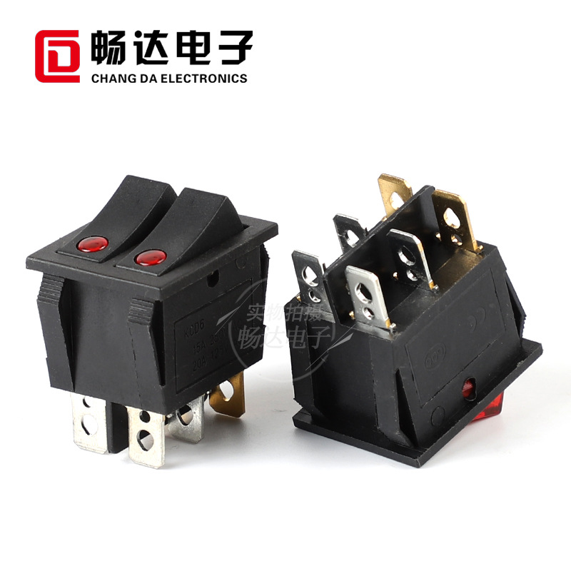 KCD4双联防水防尘带灯船型开关四脚六脚两档三档翘板开关船形开关