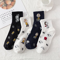 Charlie and the Little Dog Socks, 100% Cotton Mid-Calf Women's Socks, Cute and Versatile Cartoon Socks, Instagram Trendy Socks for Students