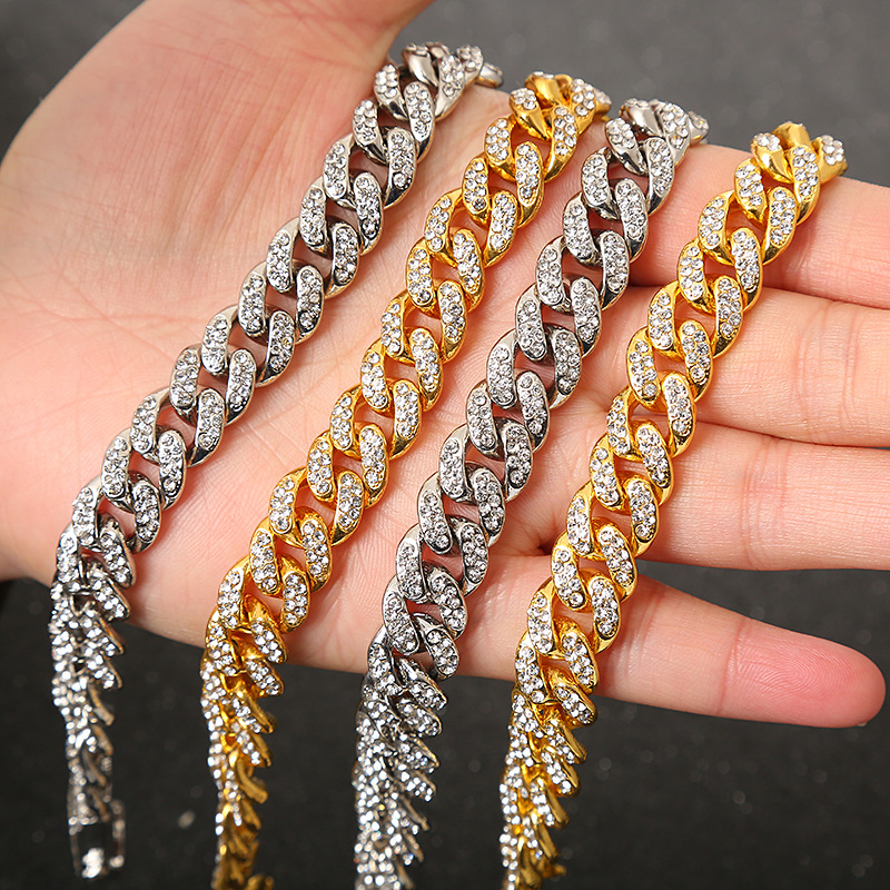 40g Weight 1 Piece Hip-Hop Geometric Alloy Zinc Alloy Inlay Rhinestones Women's Cuban Link Chain Curb Chain Chain Necklace Anklet Necklace