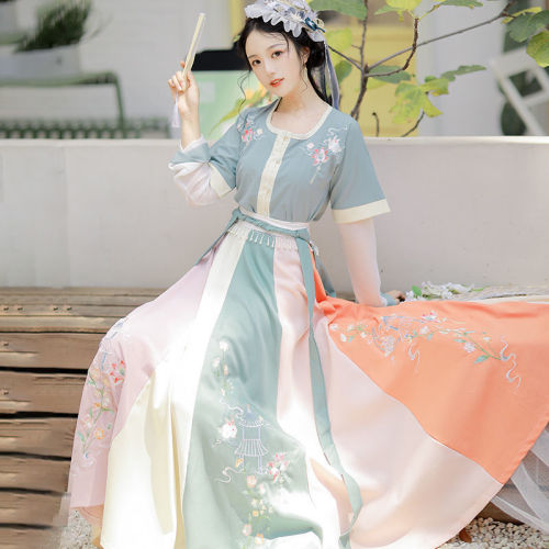 Tang Dynasty Hanfu dressfemale adult Gu Chaoxian heavy industry embroidery flat collar half arm waist length Ru skirt