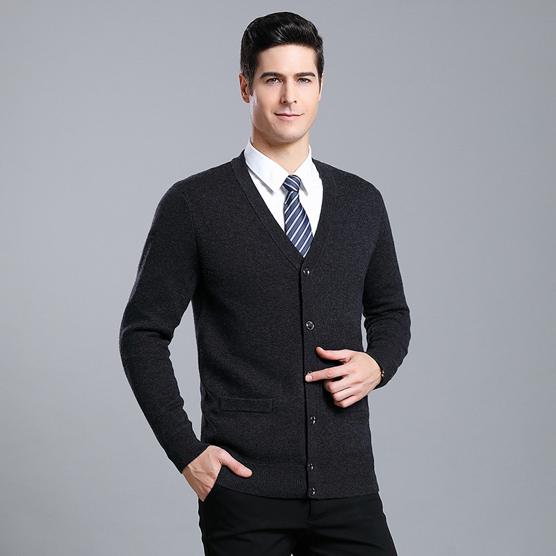 羊毛衫男士春秋款爸爸毛衣开衫保暖单排纽扣针织衫上衣外套 9081|ru