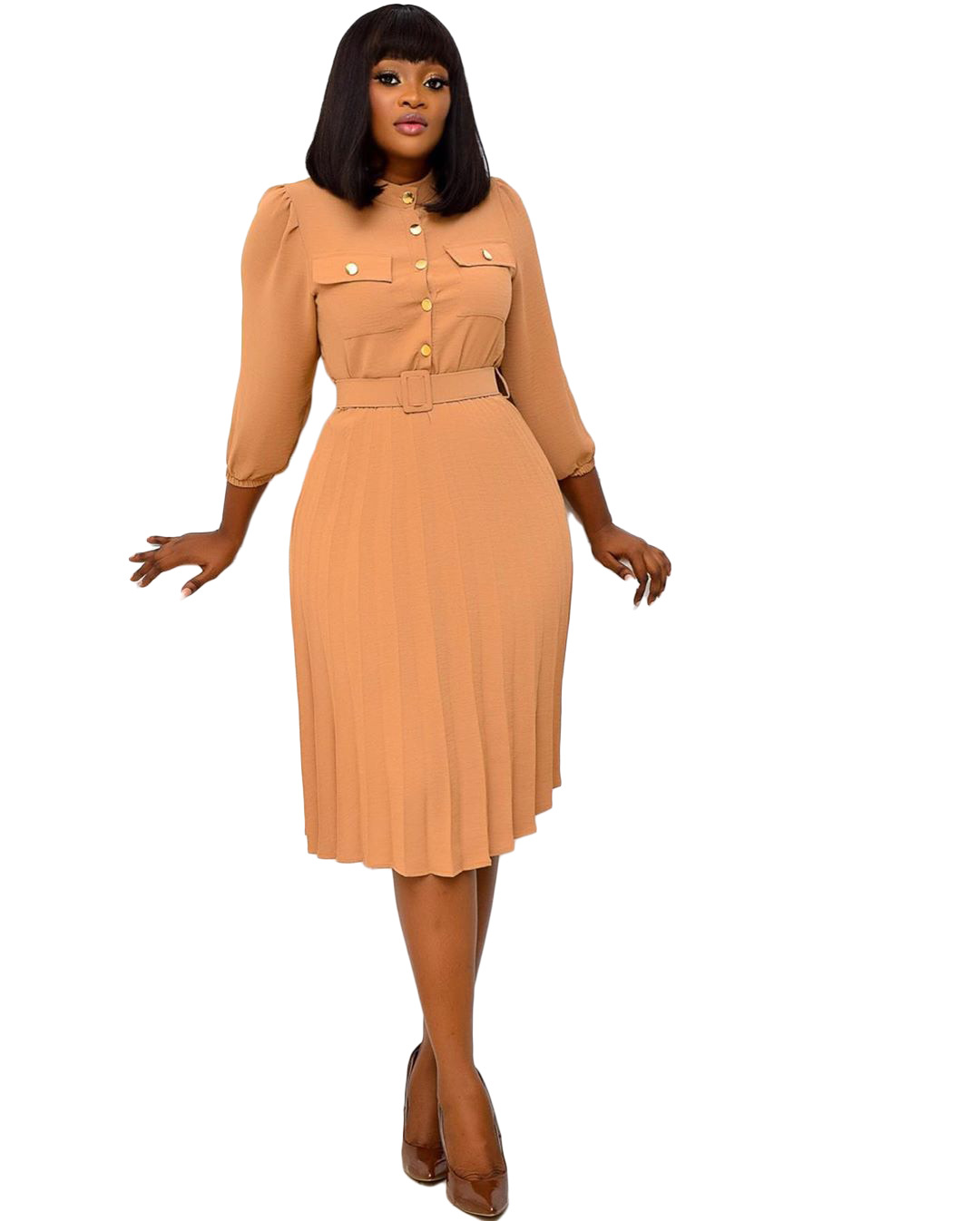 Khaki Long Dress Side View