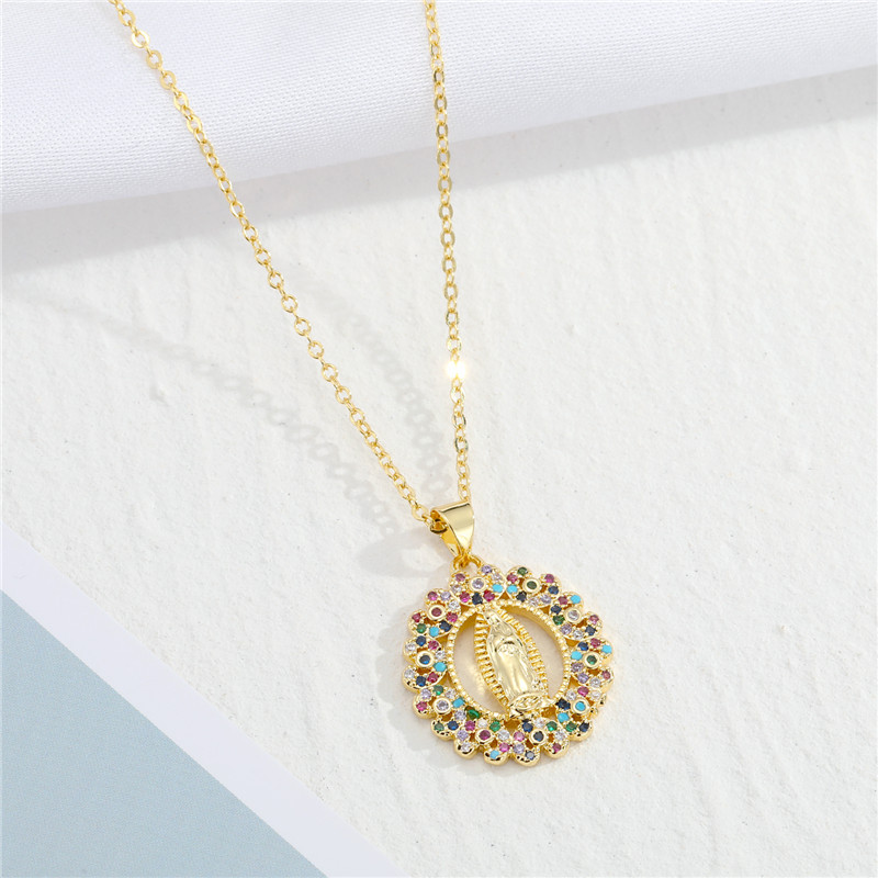 vintage Virgin Mary pendant rhinestone zircon necklace