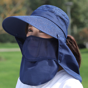 Detachable sun visor female hollow top hat big edge anti ultraviolet riding sun hat mask cap