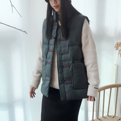909 Light and thin Down Jackets Sleeveless Chinese style Vest vest Ethnic style frog Down Exorcism Internal lap