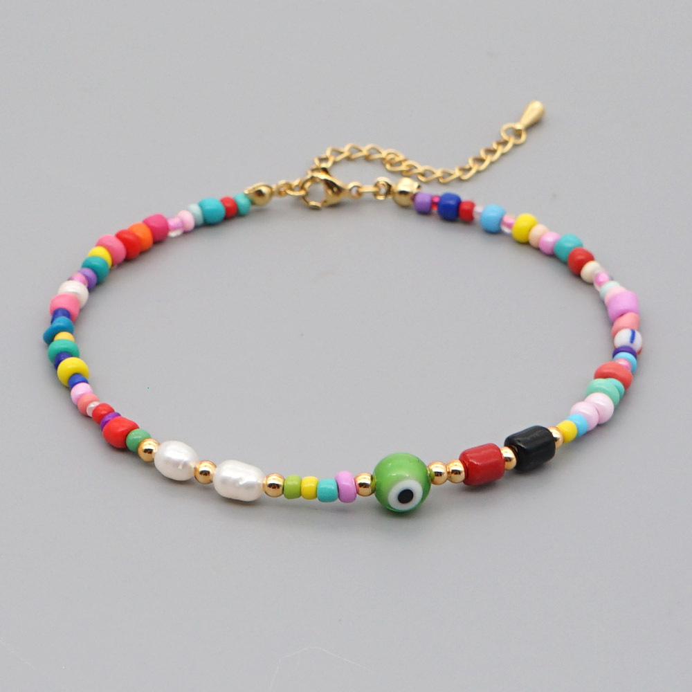 Bohemian Ethnic Style Eye Beads Rainbow Rice Beads Baroque Natural Freshwater Pearl Anklet Women display picture 10