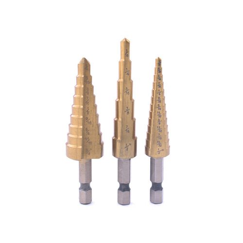 Inch step drill bit high-speed steel hole opener electric drill reaming tool set hexagonal handle straight groove titanium-plated pagoda drill