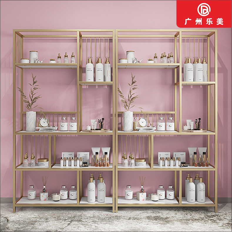 家用书架展架铁木结合收银台护肤品柜子展示柜 面膜化妆品展柜