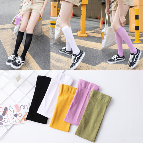 Summer thin women's socks, velvet calf socks, knee-high half-calf silk stockings, versatile black and white solid color mid-calf socks