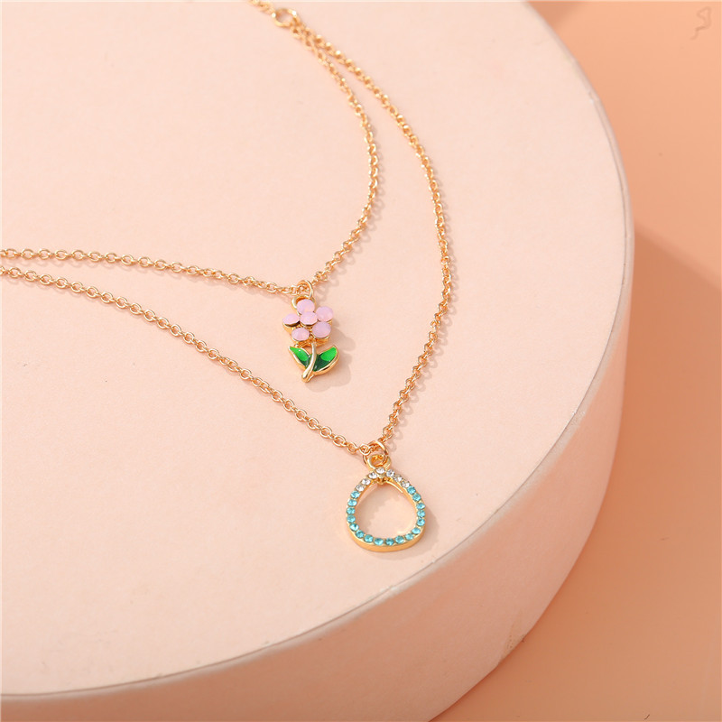 Cartoon Style Flower Alloy Enamel GirlS Layered Necklacespicture2