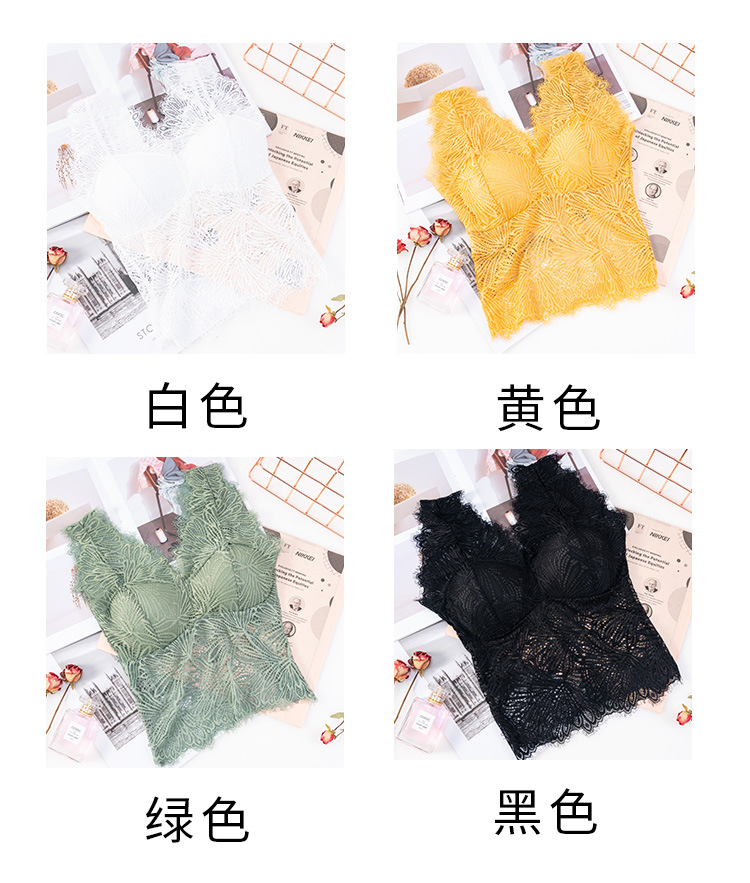 New full lace cutout V-neck, see-through beauty back, bra wrap, no bra base, small halter, thickened chest cushion, long vest detail image 8