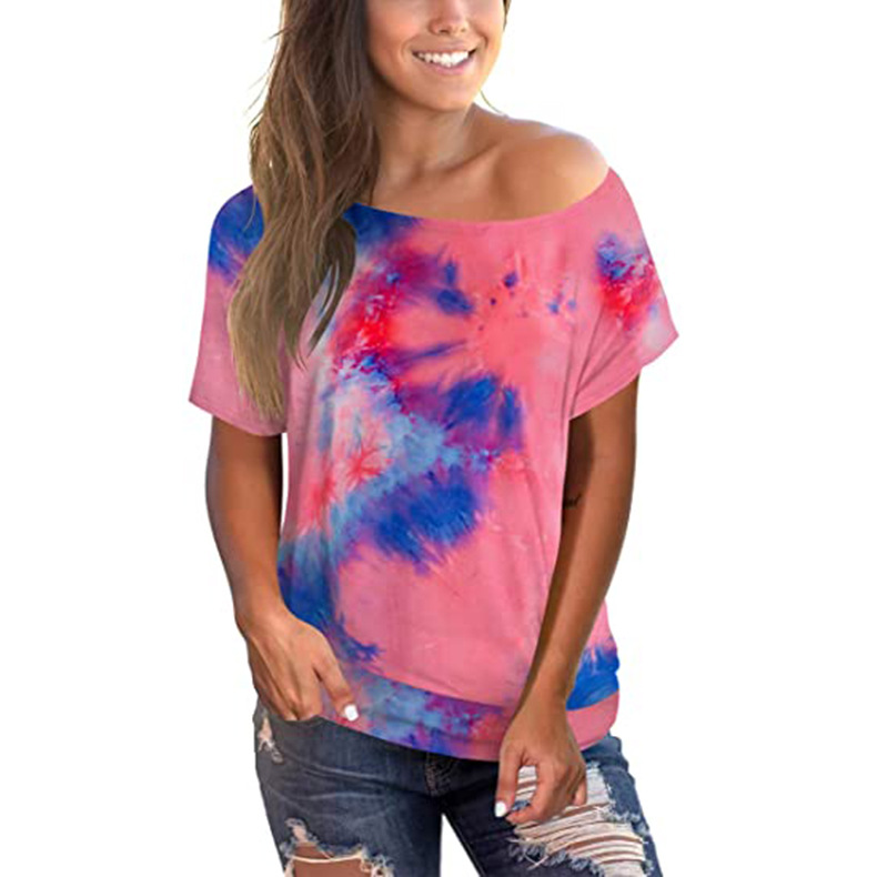 camiseta holgada de manga corta con estampado tie-dye para mujer NSKX8450