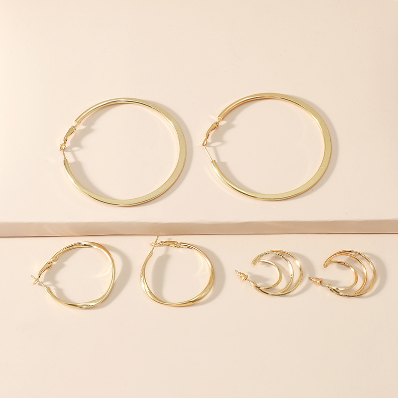 Fashion Exaggerated Large Circle Metal Alloy Simple Retro Geometric 3-piece Earrings Wholesale display picture 2