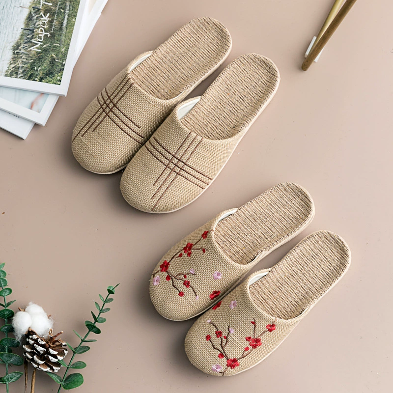 Винтажные льняные тапочки Baotou в китайском стиле с вышивкой, женские льняные тапочки из хлопка и льна в этническом стиле, мужское домашнее напольное белье