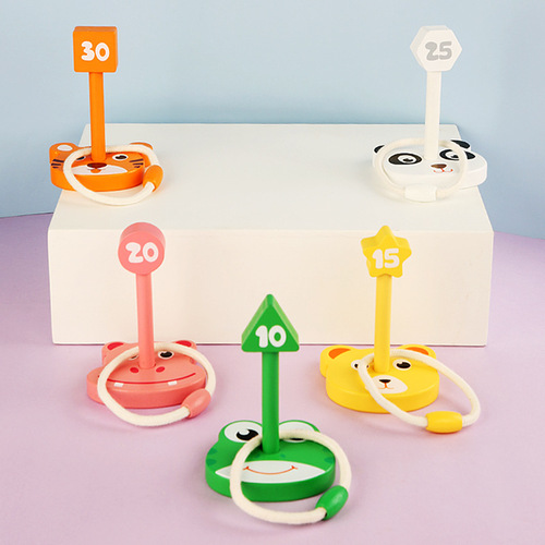 Children's wooden cartoon animal ring game kindergarten program activity ring game throwing educational toys