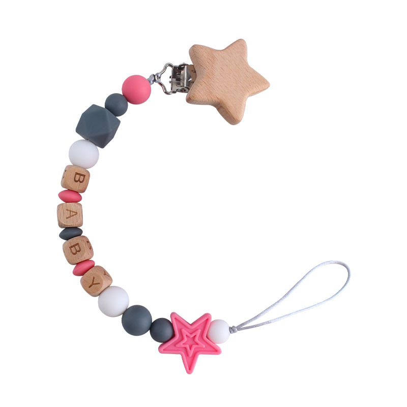 Bebé haya de cinco puntas estrella chupete clip juguete mordedor DIY bebé nombre silicona estrella de cinco puntas chupete cadena