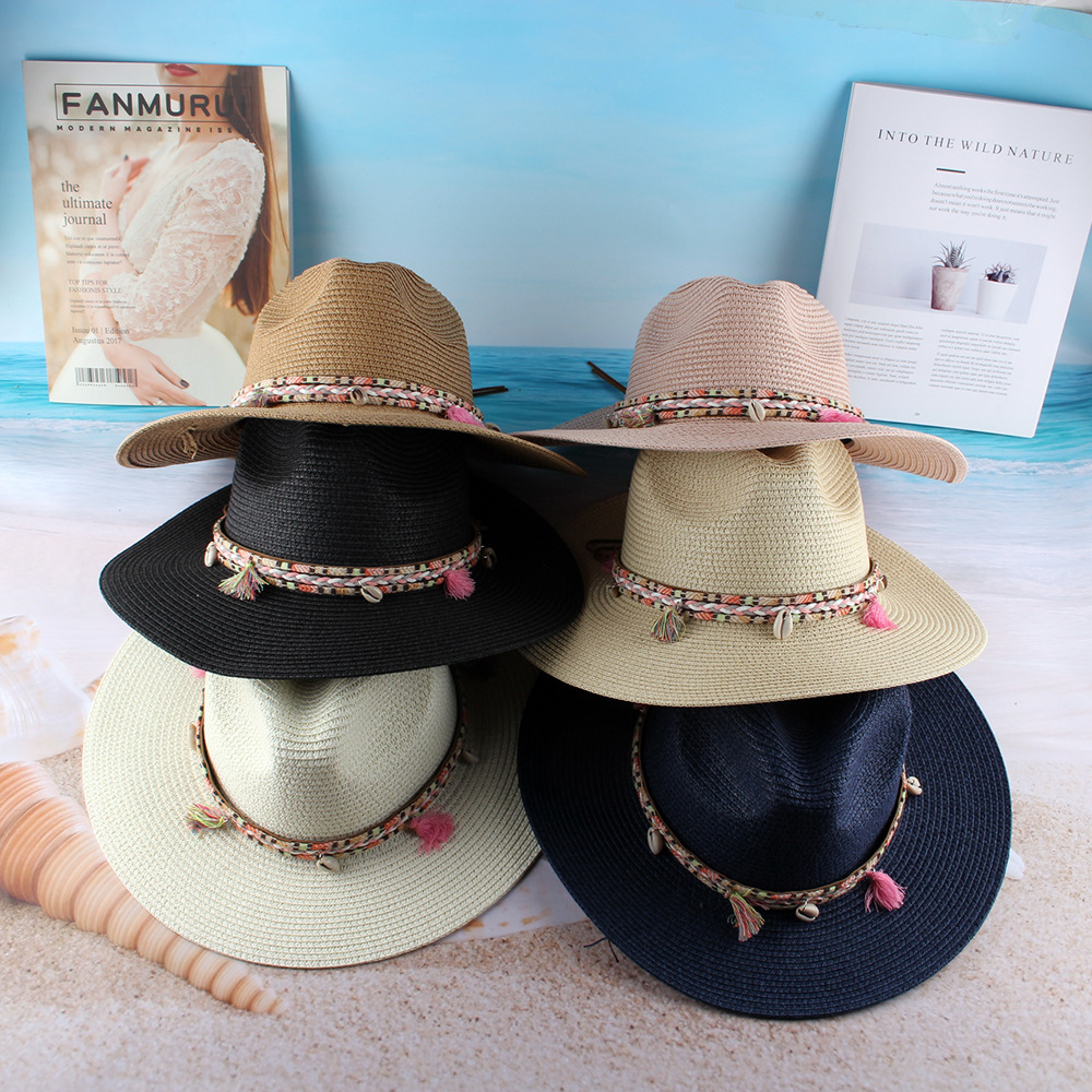 Sombrero de paja de papel británico de las mujeres europeas y americanas sombrero de sol de verano sombrero de Sol de ala plana sombrero de paja de ala grande sombrero de playa al por mayor