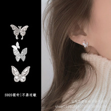S925银针蝴蝶耳钉韩国复古气质简约翅膀耳环2020新款潮耳饰女耳环