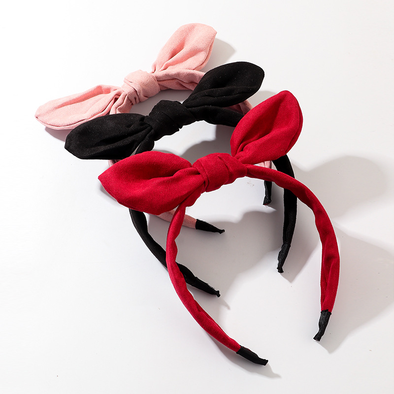 Fashion Rabbit Ears Headband Plaid Red Fabric Hairband Three-piece display picture 4
