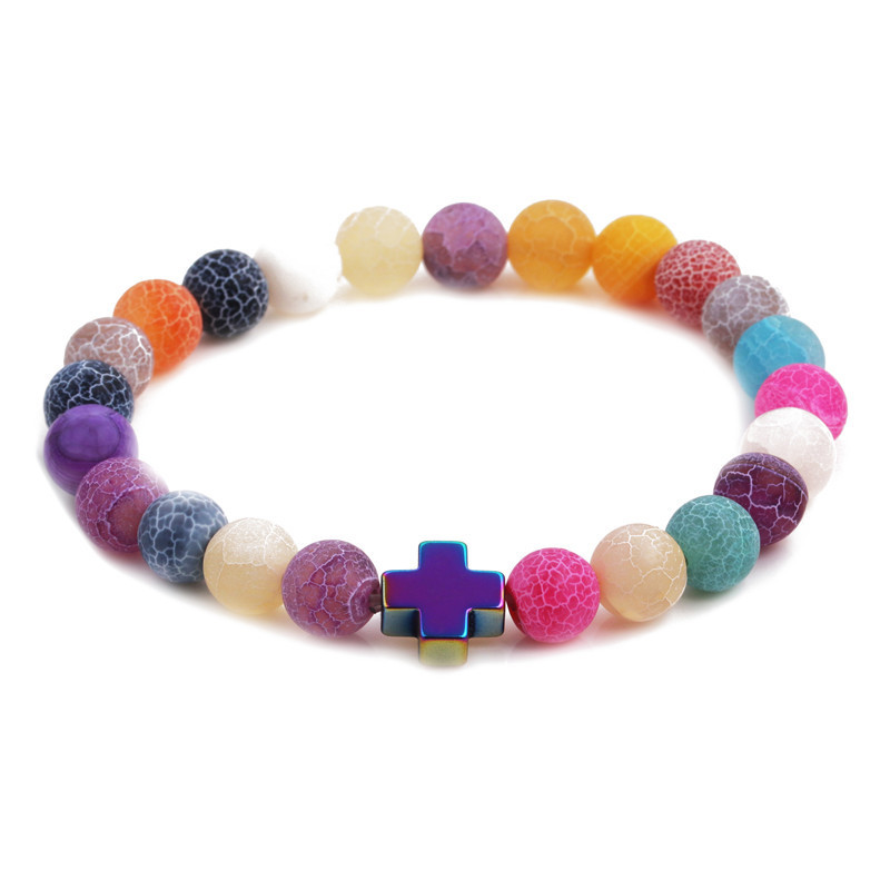 Fashion Weathered Agate Stone Bead Bracelet Sports Dumbbell Cross Elastic Bracelet display picture 1