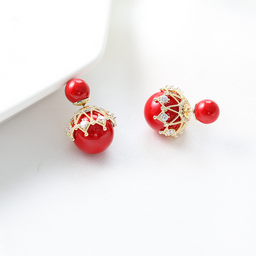 Korean style simple personalized pearl earrings before and after ball ball back hanging lace earrings 925 silver needle zircon earrings for women